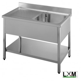 Lavatoio in acciaio inox ad 1 vasca con sgocciolatoio a sinistra e ripiano prof. 60 cm